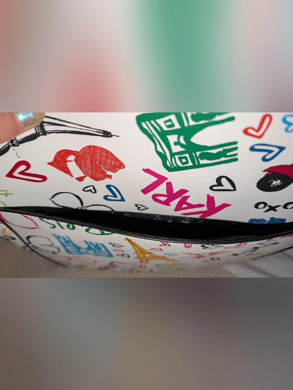 Karl Lagerfeld Paris Adele Tote Bag Graffiti Print White Multi NWT Missing Charm
